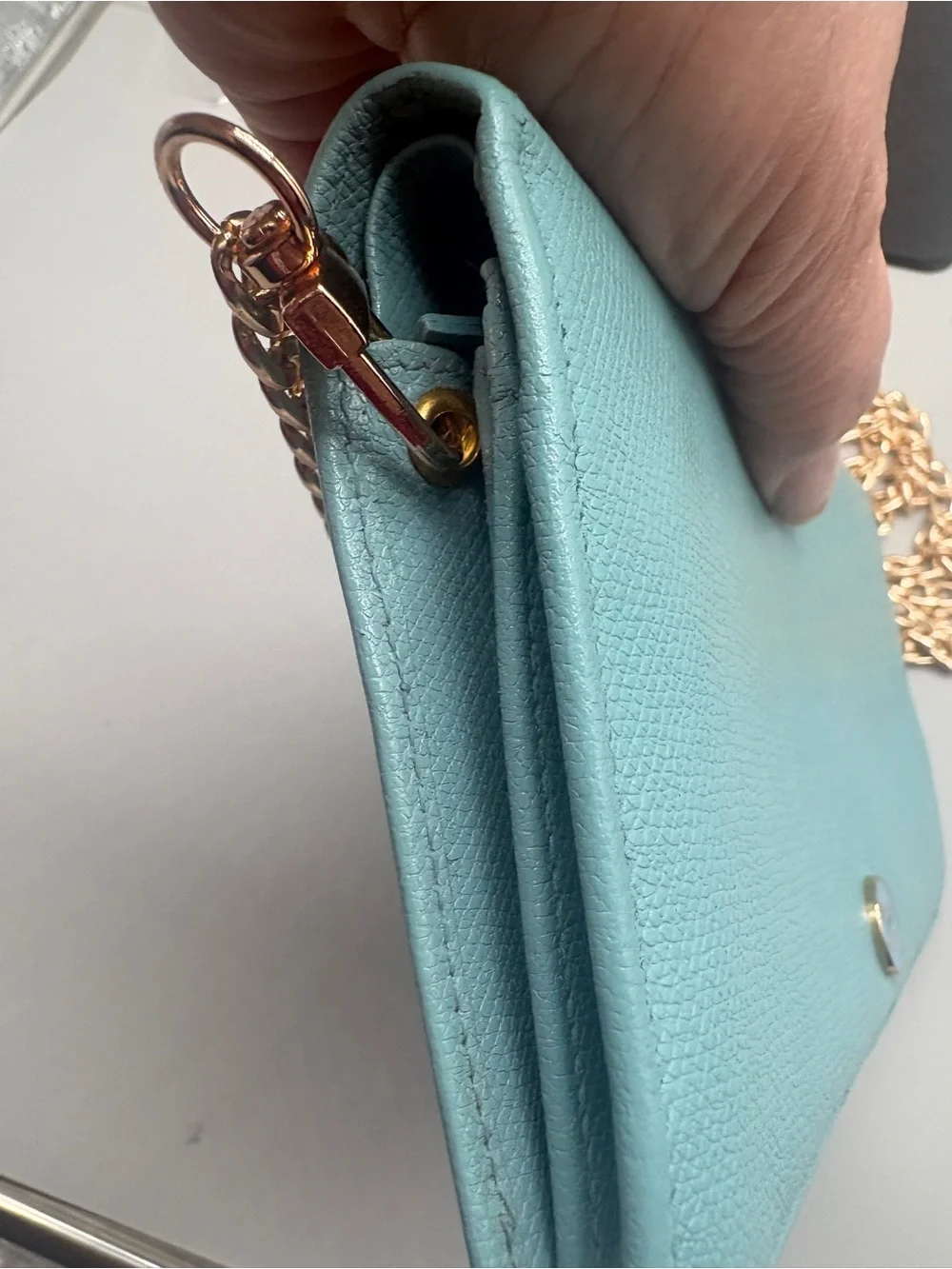 Authentic Chanel Light Turquoise Caviar Wallet – Converted WOC – Entrupy COA